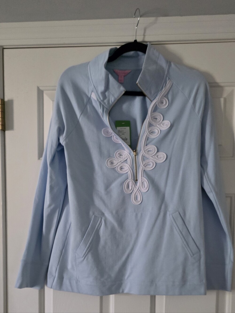 Lilly Pulitzer Skipper Popover Long Sleeves 1/2 Zip light baby Blue White M NWT